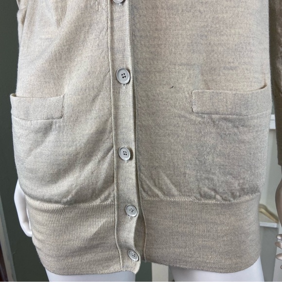 J. Crew Merino Wool Cream/Gray Women's Long Cardigan Sweater Medium M 65370 - Picture 5 of 13